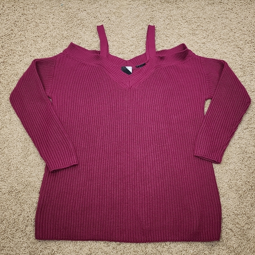 Torrid Wine Colored Off The Shoulder Knit Sweater Plus Size Size 1 (XL 14/16)